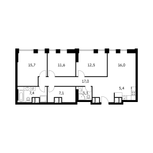 Планировка 3-комнатной квартиры в Vander Park