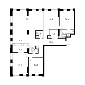Планировка 4-комнатной квартиры в Vander Park - тип 1