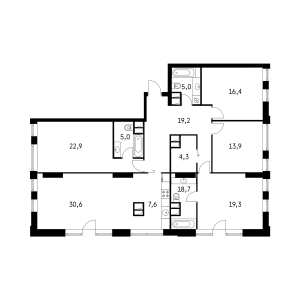 Планировка 4-комнатной квартиры в Vander Park - тип 2