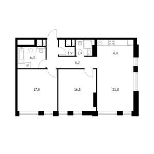 Планировка двухкомнатной квартиры в Vander Park