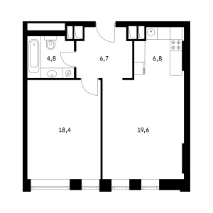 Планировка 1-комнатной квартиры в Vander Park