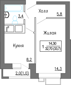 Планировка 1-комнатной квартиры в Новое Замитино