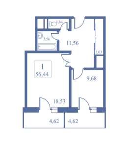 Планировка 1-комнатной квартиры в Маяк