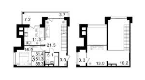 Планировка 3-комнатной квартиры в Сказка