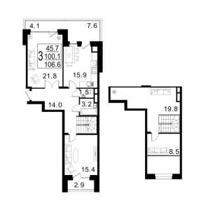 Планировка трехкомнатной квартиры в Сказка