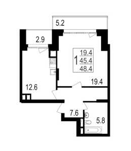 Планировка 1-комнатной квартиры в Сказка