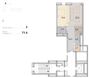 Планировка 2-комнатной квартиры в Savvin River Residence