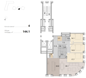 Планировка 4-комнатной квартиры в Savvin River Residence - тип 1