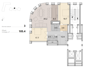Планировка 3-комнатной квартиры в Savvin River Residence