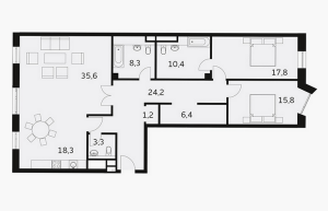 Планировка 3-комнатной квартиры в Balchug Viewpoint