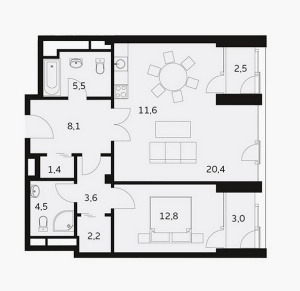 Планировка 1-комнатной квартиры в Balchug Viewpoint