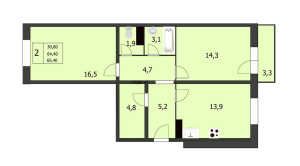 Планировка 2-комнатной квартиры в Елкино