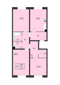 Планировка 3-комнатной квартиры в Елкино