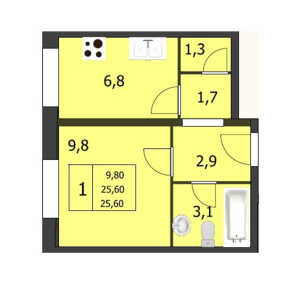 Планировка 1-комнатной квартиры в Елкино