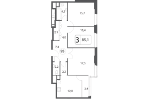 Планировка 3-комнатной квартиры в Волга