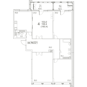 Планировка 4-комнатной квартиры в Квартал 38А - тип 1