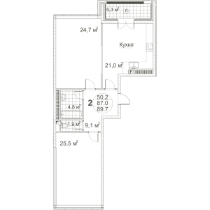 Планировка 2-комнатной квартиры в Квартал 38А