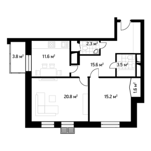 Планировка 2-комнатной квартиры в Счастье на Изумрудной