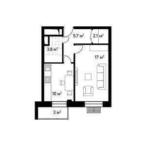 Планировка 1-комнатной квартиры в Счастье на Изумрудной