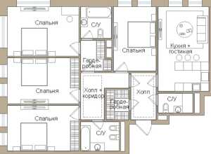 Планировка 4-комнатной квартиры в The Mid - тип 1