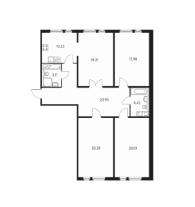 Планировка 4-комнатной квартиры в Люберецкий - тип 1