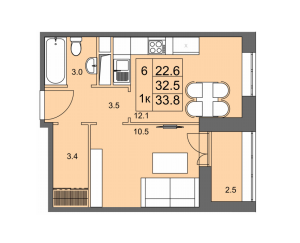 Планировка 1-комнатной квартиры в Добролюбова, 32