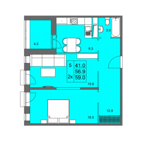 Планировка 2-комнатной квартиры в Добролюбова, 32