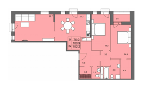 Планировка 3-комнатной квартиры в Добролюбова, 32