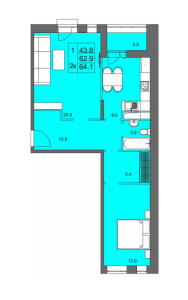 Планировка двухкомнатной квартиры в Добролюбова, 32