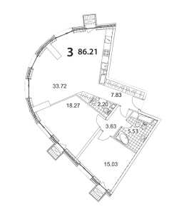 Планировка 3-комнатной квартиры в Нахимов