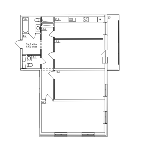 Планировка 3-комнатной квартиры в Пироговская Ривьера