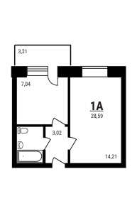 Планировка 1-комнатной квартиры в Дружный