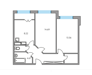 Планировка двухкомнатной квартиры в Государев дом