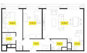 Планировка 2-комнатной квартиры в Shome