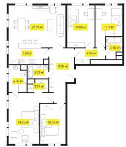 Планировка 4-комнатной квартиры в Shome - тип 1