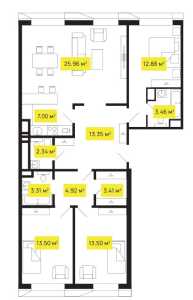 Планировка 3-комнатной квартиры в Shome