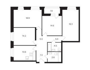 Планировка 4-комнатной квартиры в КутузовGrad I - тип 1