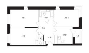 Планировка 3-комнатной квартиры в КутузовGrad I
