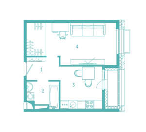 Планировка 1-комнатной квартиры в Ясный