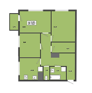 Планировка 3-комнатной квартиры в Friday Village