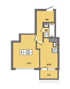 Планировка 1-комнатной квартиры в Friday Village