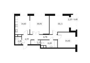 Планировка 3-комнатной квартиры в Город на реке Тушино-2018