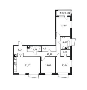 Планировка 4-комнатной квартиры в Город на реке Тушино-2018 - тип 1