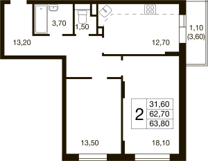 Планировка 3-комнатной квартиры в Гвардейский