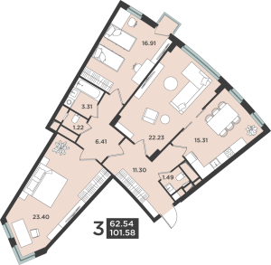 Планировка 3-комнатной квартиры в Лефорт