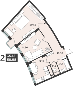 Планировка 2-комнатной квартиры в Лефорт