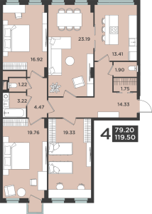 Планировка 4-комнатной квартиры в Лефорт - тип 1