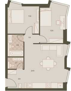 Планировка 2-комнатной квартиры в Eniteo