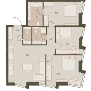 Планировка 3-комнатной квартиры в Eniteo