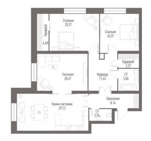 Планировка 3-комнатной квартиры в Alcon Tower